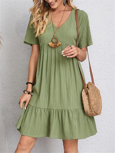 Jade™ - Women's Pleated Ruffle Solid Dresses Casual V-Neck