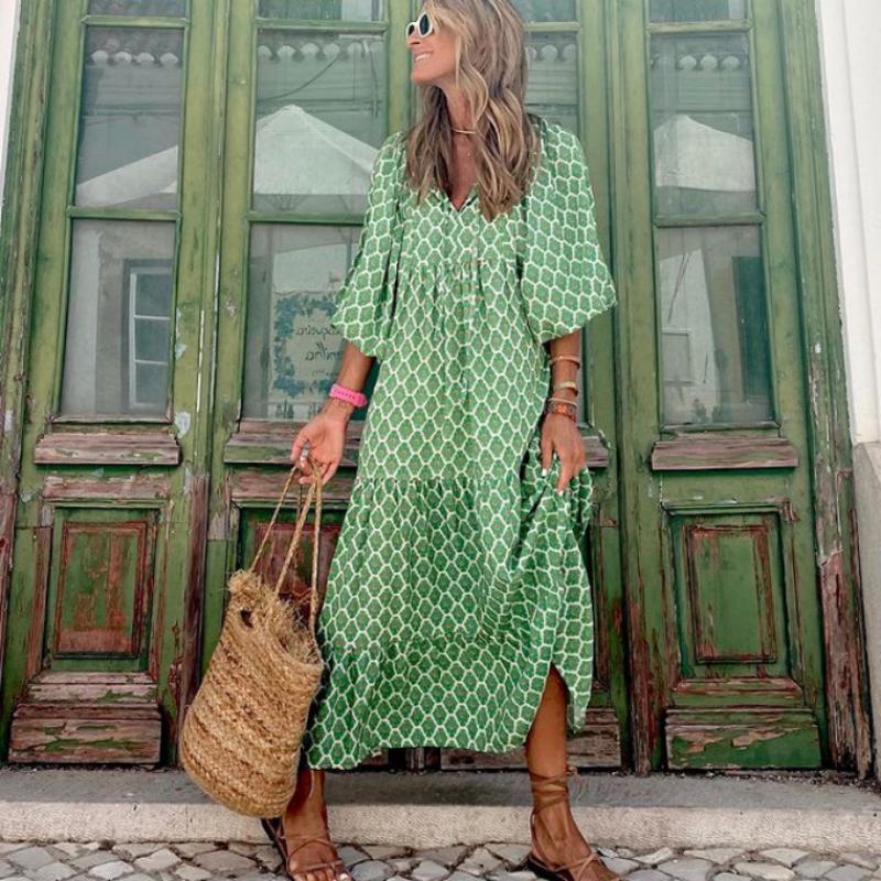 Liv™ - Puff Sleeve Loose Boho Maxi Dress