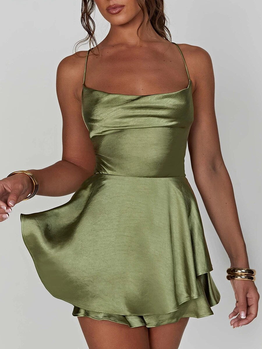 Anastacia™ - Backless Romper Satin Dress