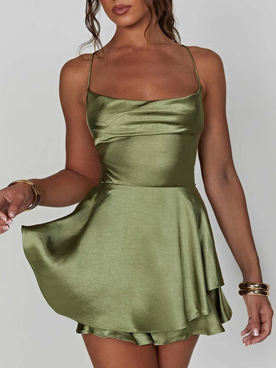 Anastacia™ - Backless Romper Satin Dress