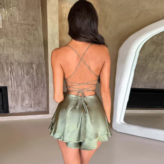 Anastacia™ - Backless Romper Satin Dress
