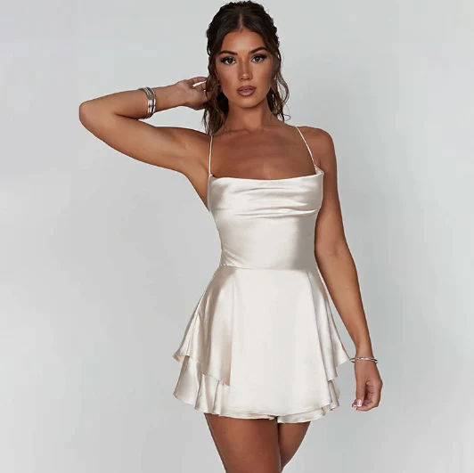 Anastacia™ - Backless Romper Satin Dress