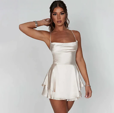 Anastacia™ - Backless Romper Satin Dress