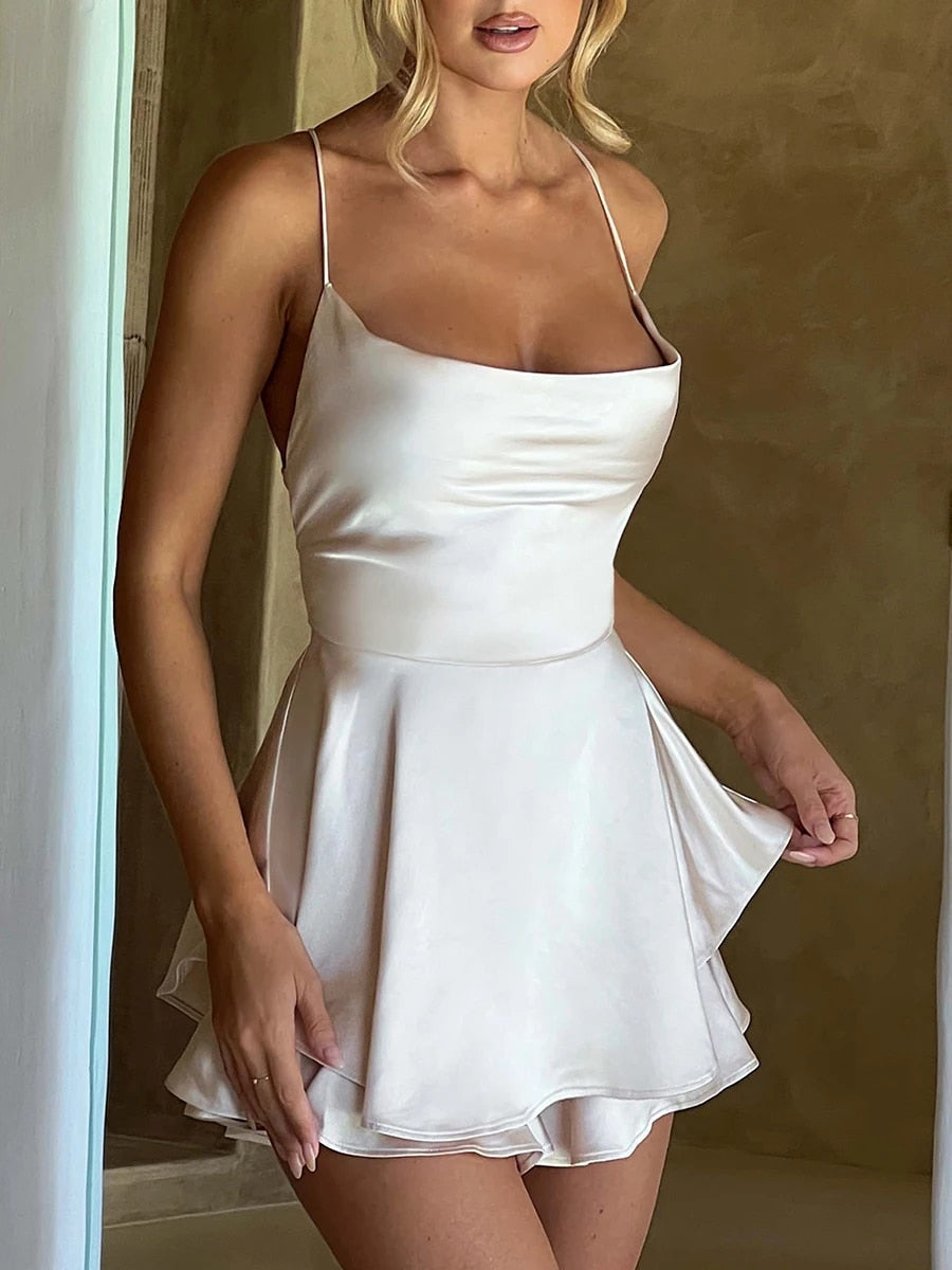 Anastacia™ - Backless Romper Satin Dress
