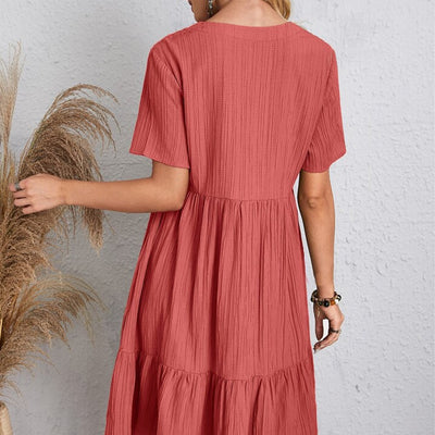 Jade™ - Women's Pleated Ruffle Solid Dresses Casual V-Neck