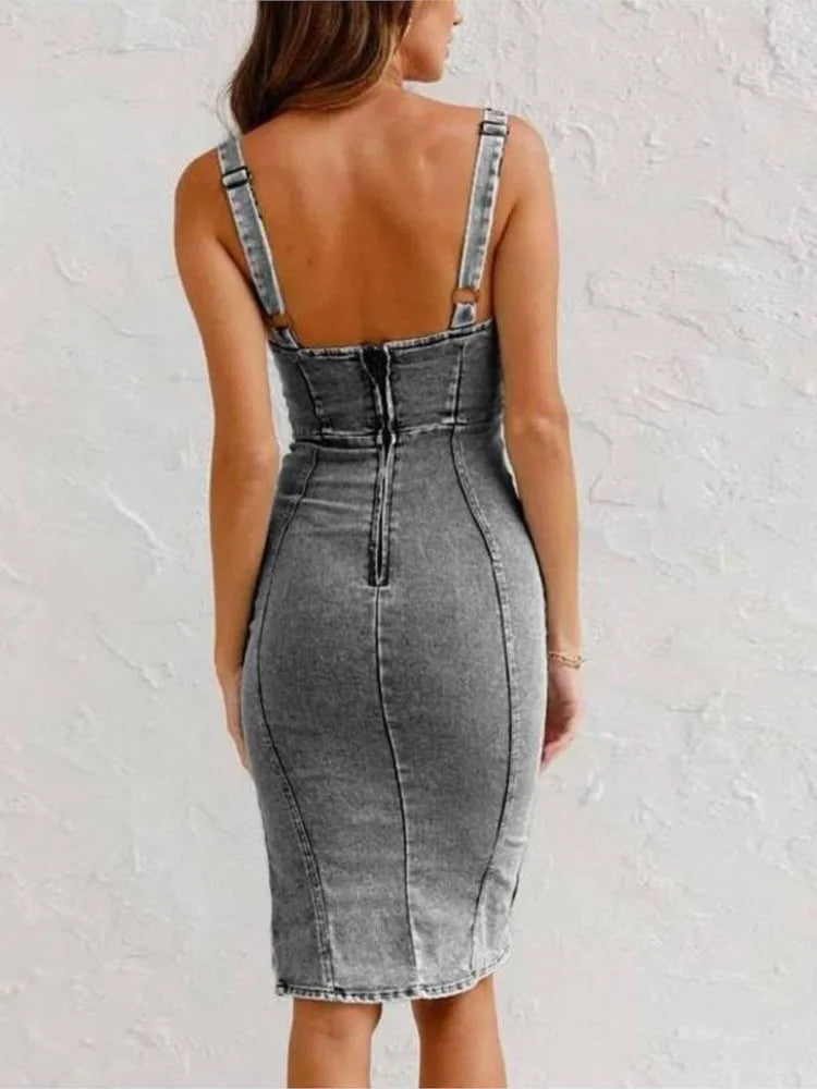 Jarra™ - Long Denim A-Line Dress