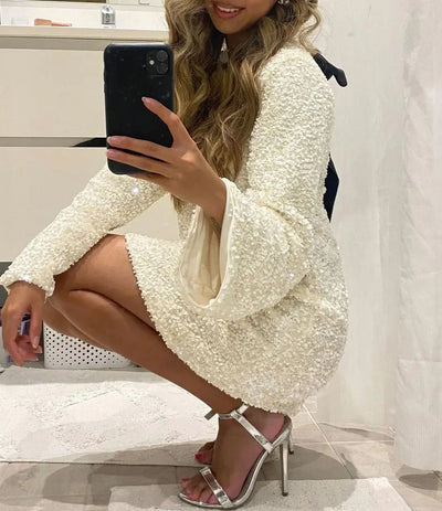 Amara™ - Textured Mini Dress with Bow