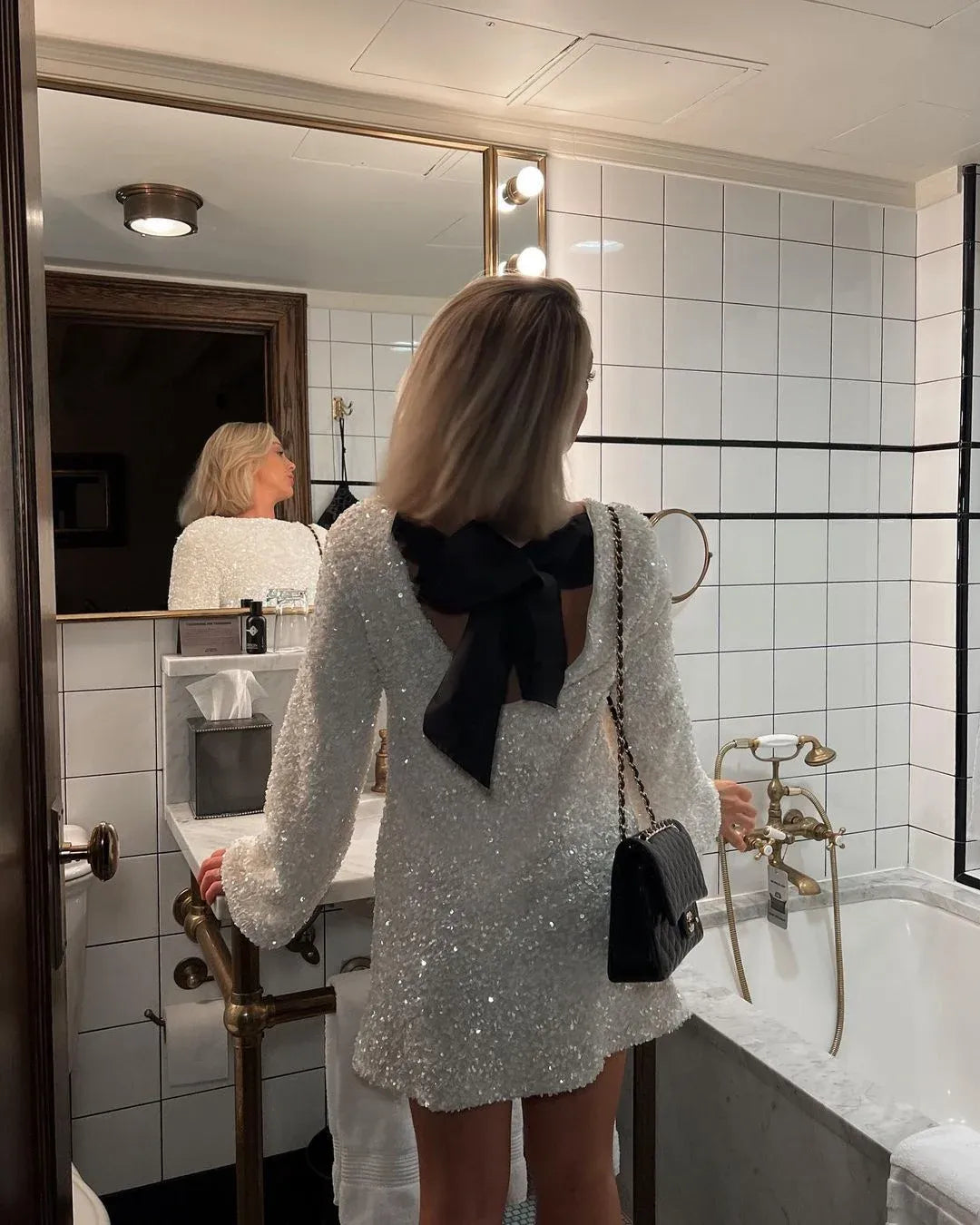 Amara™ - Textured Mini Dress with Bow